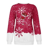 Daqian Womens Tops Clearance Жени модни о-шийни коледни дълги ръкави върхове блуза пуловер суичър дамски ризи с дълъг ръкав разчистване червено 4