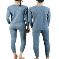 Frontwalk Kids Base Layer Crew Neck Legings Told Color Soft Pajamas Комплекти малко дете Руното облицована парти нощно облекло Deep Blue