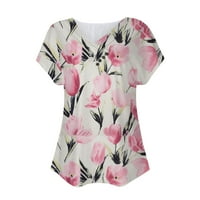 Yubatuo дамски летни ежедневни флорални върхове късо ръкав v врат тениска тънка мощна туника блуза