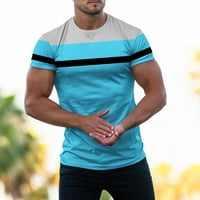 Мъжки модна тениска с къс ръкав екипаж мускулна тренировка риза памук тениска топ мъжки тениски сини m