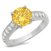 2.18ct кръгла режещ жълт естествен цитрин 14k бяло злато годишнина годежен пръстен размер 10.75