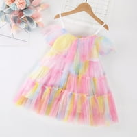 Aayomet Flower Girl Dress Toddler Girls Leeveless Rainbow Tie Dye Princess Dress Dance Party Ruffles рокли дрехи, лилаво 4- години