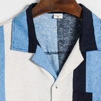 haxmnou мъжки памучно бельо ежедневно лятно щампа с къси ръкави бутон надолу цветен блок раирана риза с ревера с джобно синьо l
