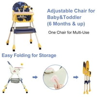 Хранене Висок стол за бебе 4-в-конвертируеми бебе хранене стол за хранене и игра с 5-точков предпазен колан, жълто