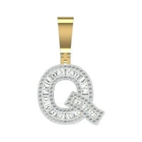 10k жълто злато CTW Baguette кръг диамант първоначален Q висулка за азбука