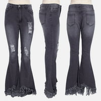 OCIVIESR Женски моден съвпадащ тънък широк крак измит разкъсан дънков панталон Панталони Панталони жени Жан Бел дънни панталони за жени