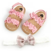 Бебешки момичета памучен памучен боут цветя неплъзне на открито летни сандали първи пешеходци обувки + лента за глава 0-18 месеца