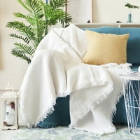 Памучен спално бельо офис диван плетен одеяло с гоблен пискюл