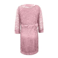Тинг Мода Дамски летни официални елегантни без ръкави тръба рокли площад врата твърди миди две рокли розов ШЛ