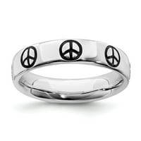 Стерлинг Сребро Стифиращи изрази полиран емайлиран мир Знак пръстен размер: 9; за възрастни и тийнейджъри; за жени и мъже