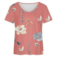 Charella женски кръгла шия ежедневни върхове модна отпечатана тениска с къси ръкави блуза розово, l