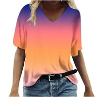 Patlollav дамски летни върхове v Врат блузи печат свободни ежедневни тениски сделки на дами