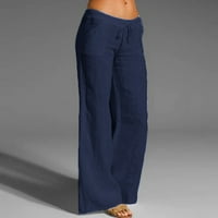 Дълго памучно спално бельо на панталони за жени свободни плътни цветове с висок талия панталони с висока талия