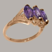 Британски направени 18K Rose Gold Natural Amethyst Womens Promise Ring - Опции за размер - размер 7