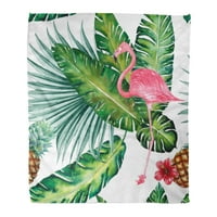Фланелен хвърляне на одеяло тропическа джунгла природа фламинго бананови листа и палмов ананас мек за диван и диван