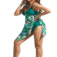 Sanviglor жени плуване v Вратна бански костюми Флорален принт Секси бански костюм без ръкави дами изтласкване на нередовен подгъв без тел, контрола на корема тъмно зелено s