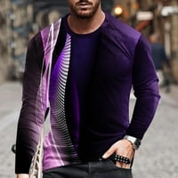 Мъжки ризи с кръгла шия плюс размер дълъг ръкав мода 3d цветна линия дигитална риза за печат Небрежно леки улични дрехи Purple L