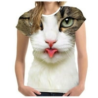 Dqueduo ризи за дамски мода 3d котка принт ежедневна тениска лятна къса ръкав с тениски за тениски за жени на разстояние