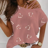 Дамски блузи блуза жени плюс къс ръкав секси отпечатани ризи екипаж на врата летни върхове розови 4xl