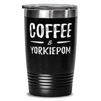 YorkiePom Coffee Drinker 20oz от неръждаема чаша с тумбър смешно куче мама подарък