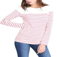 Уникални изгодни Дамски Цветен блок шарени плетени Топ дълги ръкави тениска