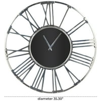 Декмод 35 Сребърен алуминиев Геометричен стенен часовник с отворена рамка с център от черно стъкло