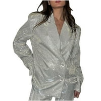 Модни блейзери за жени модни ежедневни облечени блейзерни якета тънък горен костюм яке бяло l