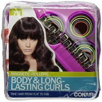 Conair магнитни ролки за коса, къдрици за коса в различни размери и цветове, магнитни ролки за косата на косата с гребен и включени клипове, 75 части комплект магнитни асортирани размери