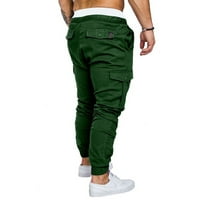 Carolilly Men Solid Color Cargo панталони с джобове, свободно прилепване на талията на талията за пролетта, есента