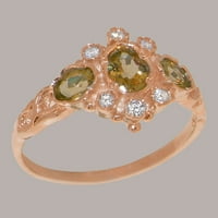 Британски направени 10K розово злато Natural Peridot & Cubic Zirconia Womens Anniversary Ring - Опции за размер - размер 8.75