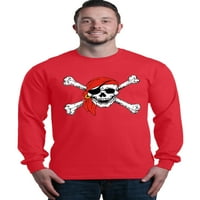 Магазин4вече мъжки череп и кръстосани кости Пиратски флаг риза с дълъг ръкав ХХ-голям червен