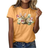 Цветни ризи на Kakina S за жени отпечатани тениска с къс ръкав блуза разхлабени върхове отпечатъци върхове свободни тениски жълти, xl