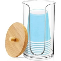 Скайкарпер чаша за баня дозатор акрилен държач за еднократна хартиена чаша с бамбуков капак, Поставка за чаши за вода за уста за плотове за баня стая за гости