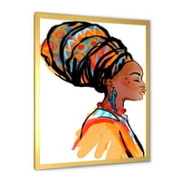 Дизайнарт 'афро американка с тюрбан' модерна рамка Арт Принт