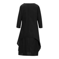 USMIXI Официални рокли за жени с дължина на лакът с дължина V-образна летна летни макси рокли Нерегулярни бутон за люлеене памук Памучен джоб плюс размер рокля черен к?