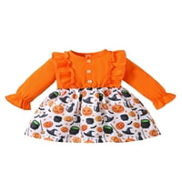Canrulo Toddler Infant Kids Little Girls Cartoon Pumpkin Print Stitching Кръгла шия а-линия рокля оранжево 3- години