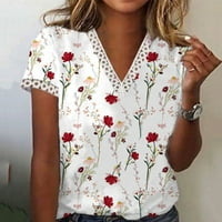 Дамски Тениски Малки клирънс Мода Дамски в-врат с къс ръкав печат случайни тениска блуза върхове