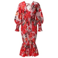 Рокли за риза на миайилима за жени летни рокли за жени модни ежедневни листа флорални печат риза рокля v-образен бутон с дълъг ръкав надолу