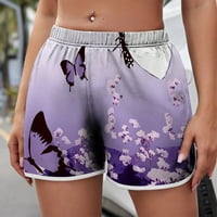 Jyeity жени къси панталони под 5,00 долара, еластична талия принт за принтиране на леки къси шорти лилави женски атлетически къси панталони l размер l