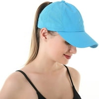 Дамски крик кръстосани хвощ бейзболна шапка регулируем висок разхвърлян кок поникап бързо изсушаване на шапката синя