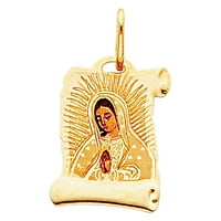 14K жълто злато Дева Мария от Гуадалупе емайл Очарование с чар с висулка с огърлица Figaro 3+ - 22