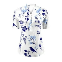 Mlqidk лилави върхове за жени секси ежедневни копчета с къс ръкав нагоре ризи върхове флорални принт блузи Бизнес ежедневни ризи на Хенли Блусас де Моду XL