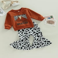 Licupiee Toddler Baby Girl Fall Winter Clothes Kids Cowgirl Leopard Letter Sweatshirt Tops разпалени дълги панталони Западни тоалети