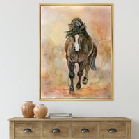 Дизайнарт 'Абстрактен портрет на красив кестен кон' къща в рамка платно за стена арт принт