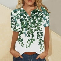 Дамски летни блузи Хенли Флорални къси ръкави Хемиза върхове Зелени xxl