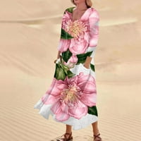 Royallove женски небрежен комфортен флорален принт три четвърт ръкави памучна рокля