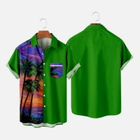 Мъжки ризи Небрежни бутони за печат на плаж за печат на плажа за къси ръкави за къса ръкав Блуза Работа Зелена S, M, L, XL, XXL, XXXL, XXXXL