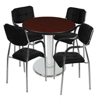 Чрез 42 Основна маса на кръглата чиния- Махагон Chrome & Uptown странични столове- черно