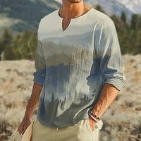 Модни мъже ретро ежедневни разхлабени хенли плаж отпечатани тънки върхове на ризата с дълъг ръкав