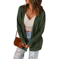 Symoid Womens Coats- Отворете твърди жилетка джобове с дълъг ръкав Лек пуловер палто зелено xxl